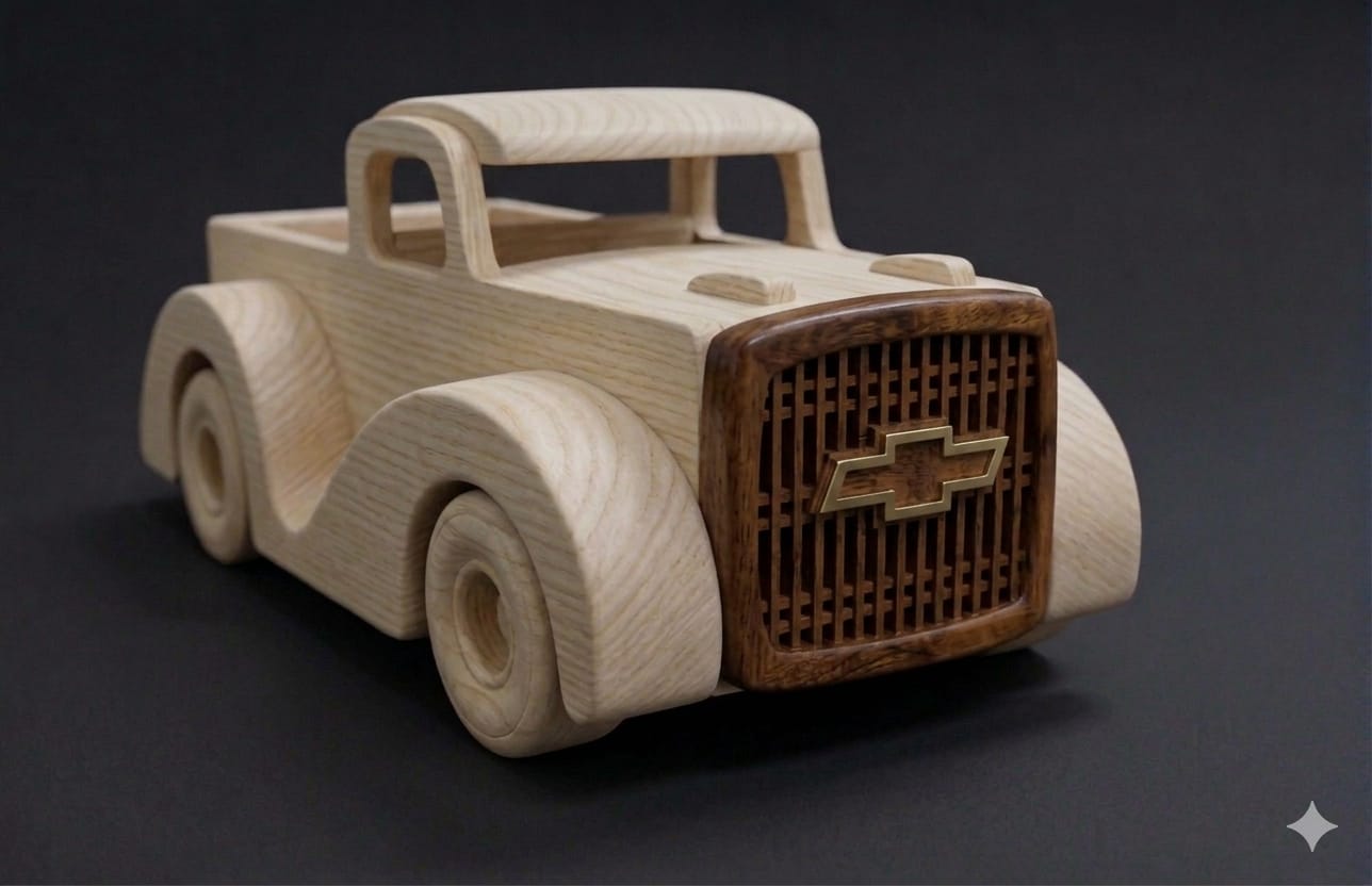Handcrafted Wooden 1940s Chevrolet Pick-Up Truck (1:15 Scale)
