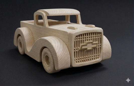 Handcrafted Wooden 1940s Chevrolet Pick-Up Truck (1:15 Scale)