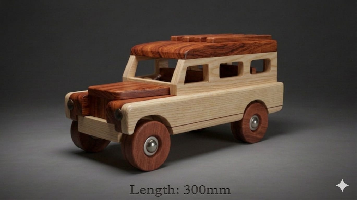 Handcrafted Wooden 1960 Land Rover Series II (1:15 Scale)